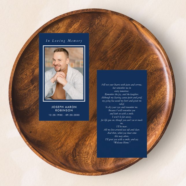 Simple Photo Funeral Memorial Blue Prayer Card (Creator Uploaded)