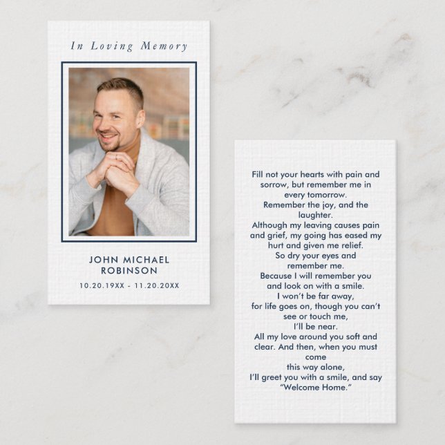 Simple Photo Funeral Memorial Sympathy Prayer Card (Front/Back)