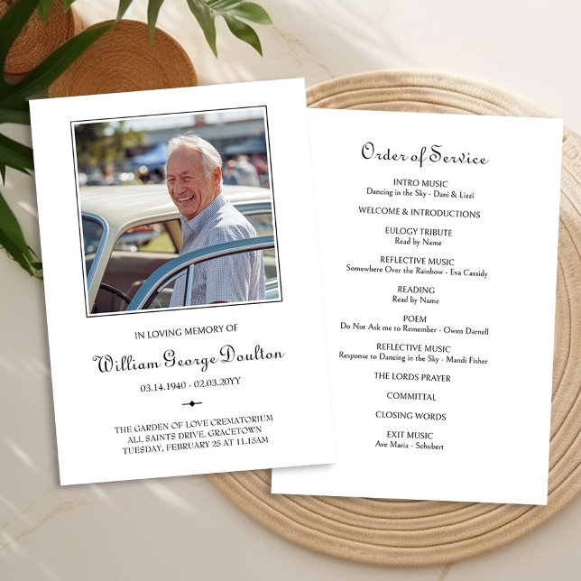 Simple Photo Funeral Order of Service Program Invitation (Funeral Order of Service Program with photo by Darling & May)