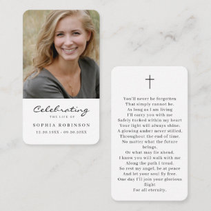 Simple Photo Funeral Sympathy Prayer Card