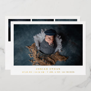 Simple Photo Gold Foil Newborn Birth Announcement