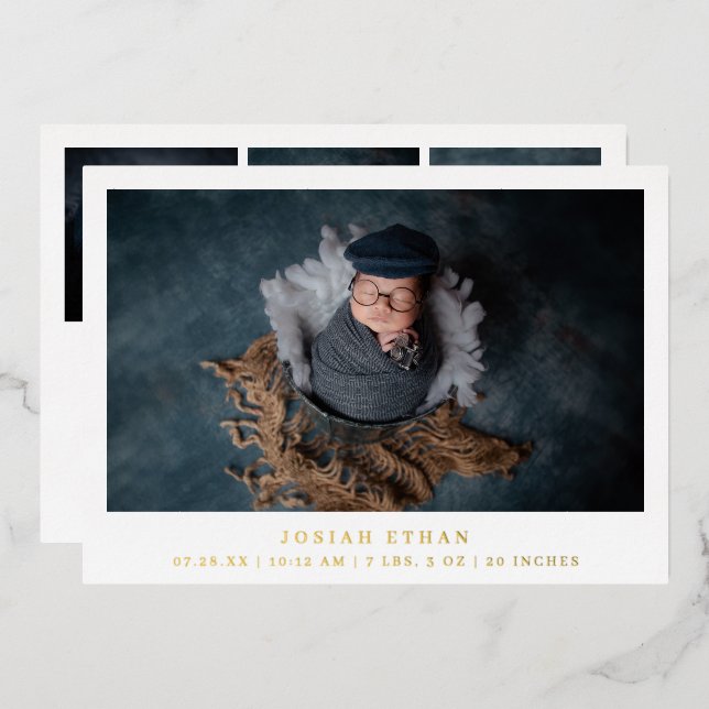 Simple Photo Gold Foil Newborn Birth Announcement (Front/Back)