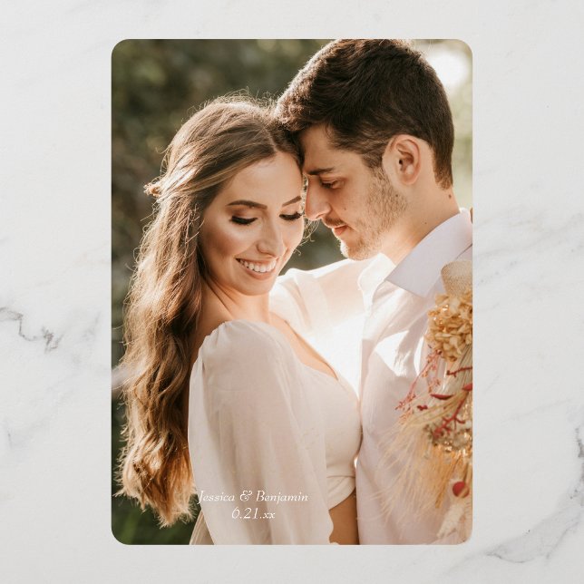 Simple Photo Gold Foil Wedding Thank You Card (Front)