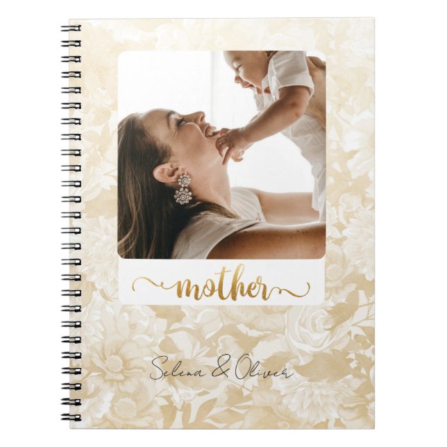 Simple Photo Gold Glitter Script Mummy Diary Notebook (Front)
