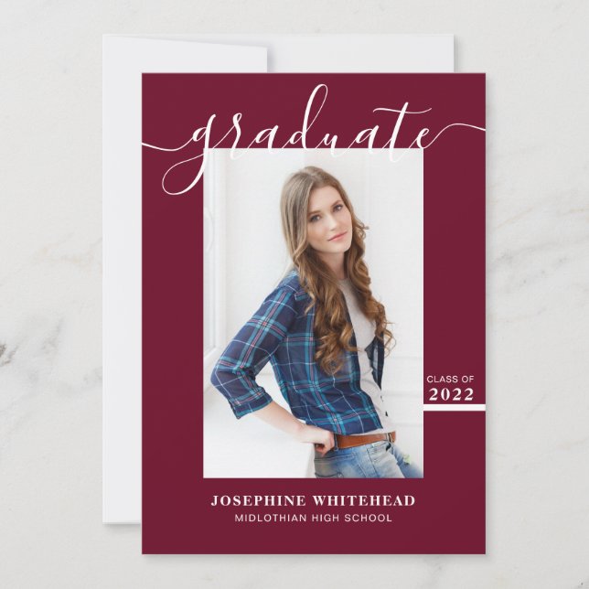 Simple Photo Graduate Announcement 2022 Burgundy (Front)