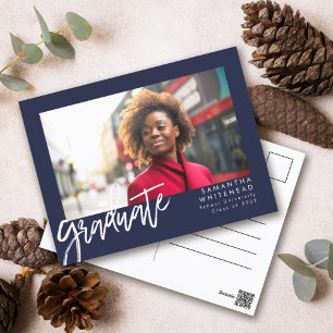 Simple Photo Graduate Announcement 2022 Navy Blue Postcard