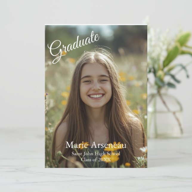  Simple Photo 'Graduate Announcement' Personalise Holiday Card (Standing Front)