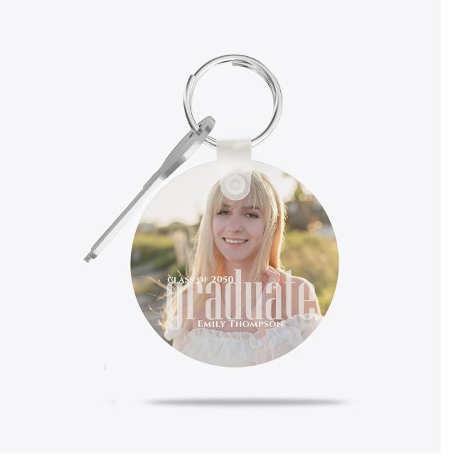 Simple Photo Graduate Keepsake Custom Key Ring (Graduate photo typography custom keychain.)