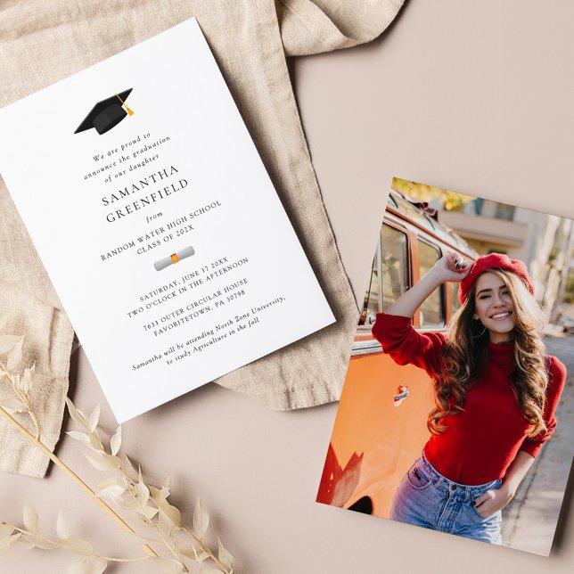Simple Photo Graduation 2025 Announcement (Graduation Cap Photo Modern Minimalist Announcement)