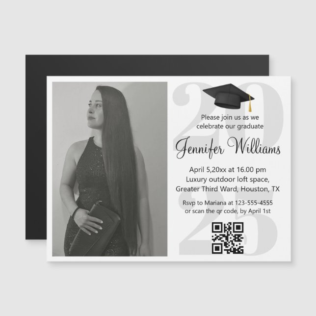 simple photo graduation 2025 party qr code magnet  (Front/Back)