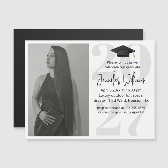 simple photo graduation 2026 party qr code magnet  (Front/Back)