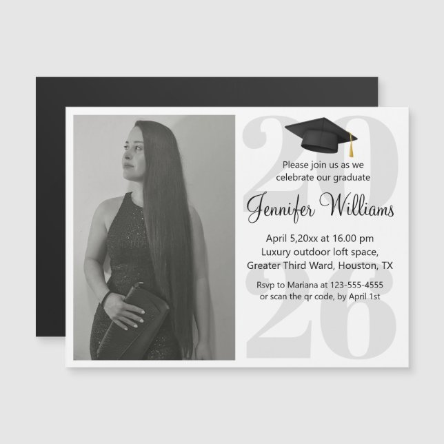 simple photo graduation 2026 party qr code magnet  (Front/Back)
