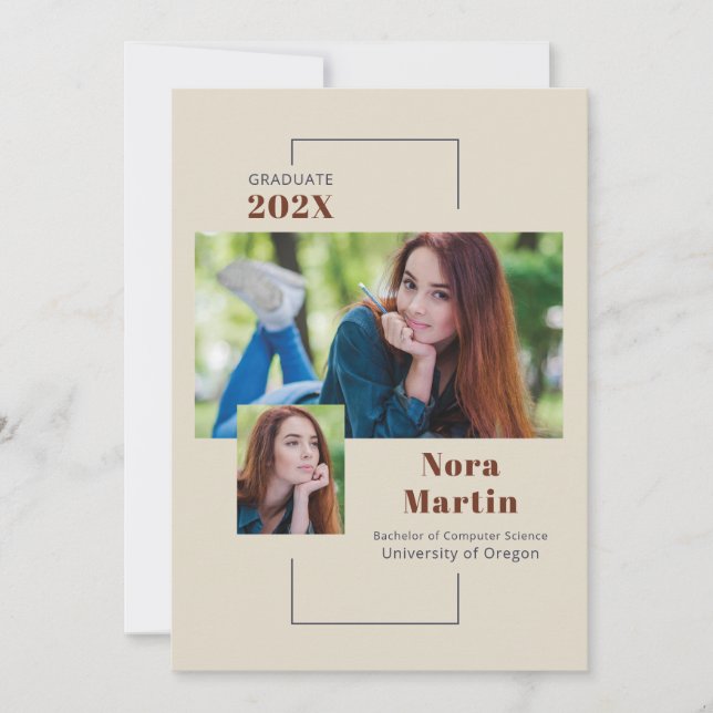Simple Photo Graduation Auburn Cream Announcement (Front)