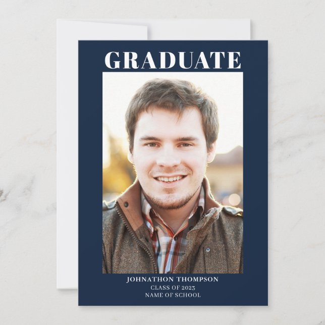 Simple Photo Graduation Blue Announcement (Front)