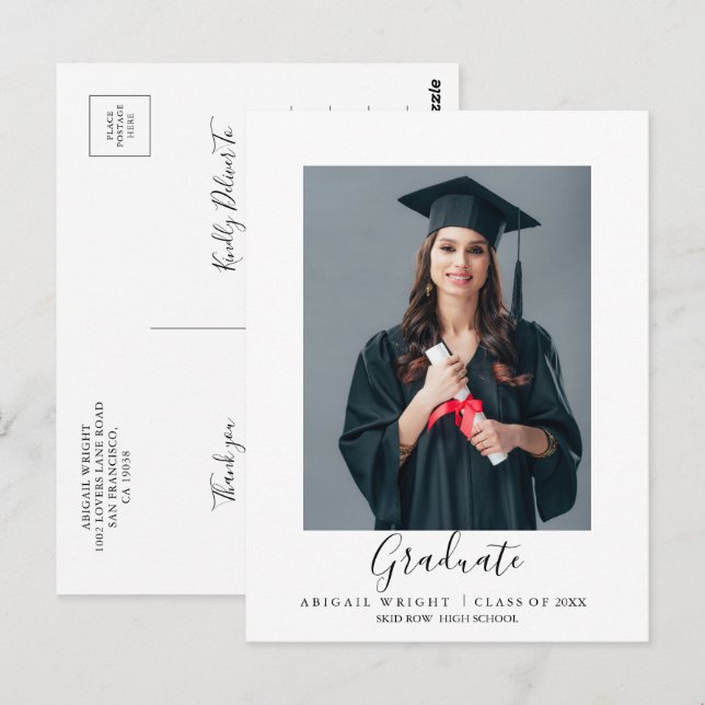 Simple Photo Graduation Graduate Thank You  Postcard (Front/Back)