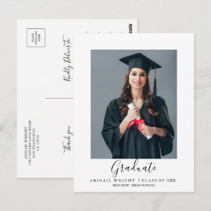 Simple Photo Graduation Graduate Thank You  Postcard