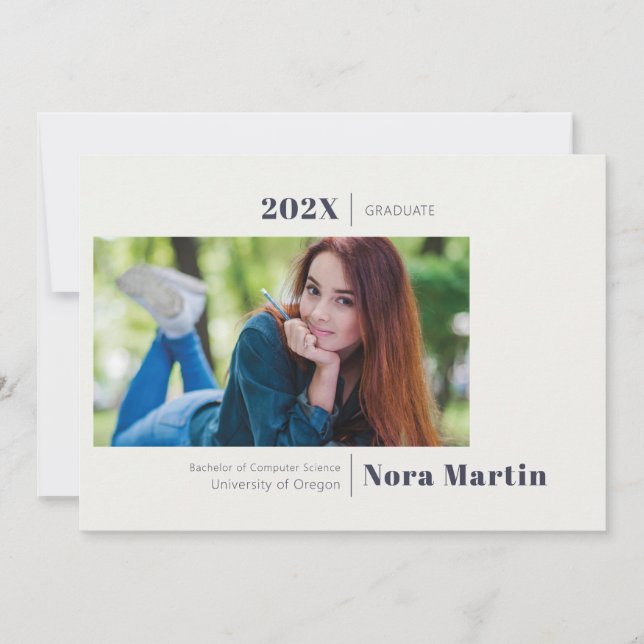 Simple Photo Graduation Navy Blue Announcement (Front)