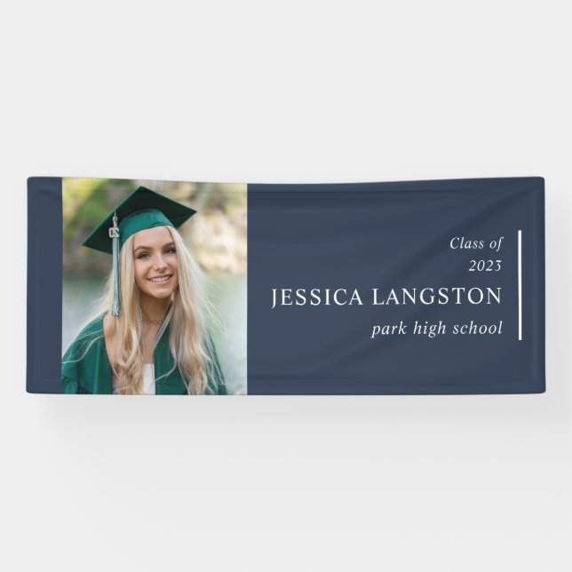 Simple Photo Graduation Navy Blue Banner (Horizontal)