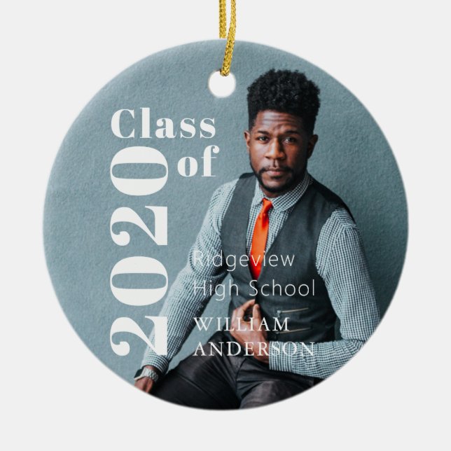 Simple Photo Graduation Photo Ceramic Tree Decoration (Front)