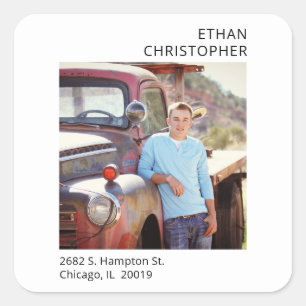 Simple Photo Graduation Return Address Square Sticker