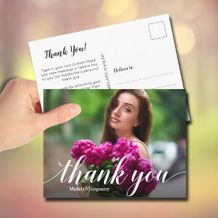 Simple Photo Graduation White Script Thank You Postcard