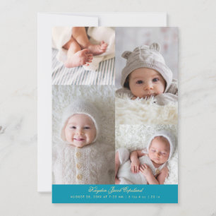 Simple Photo Grid Aqua Blue Birth Announcement