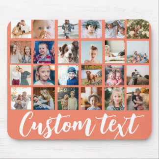Simple photo grid collage orange text mouse mat