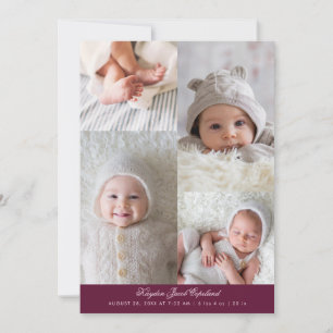 Simple Photo Grid Cranberry Birth Announcement