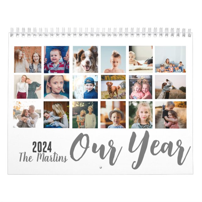 Simple photo grid family collage script text calendar (Cover)