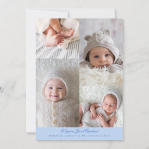 Simple Photo Grid Icy Blue Birth Announcement