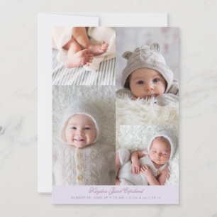 Simple Photo Grid Lilac Birth Announcement