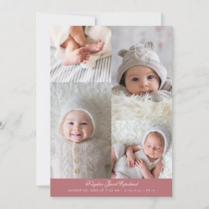 Simple Photo Grid Pink Birth Announcement