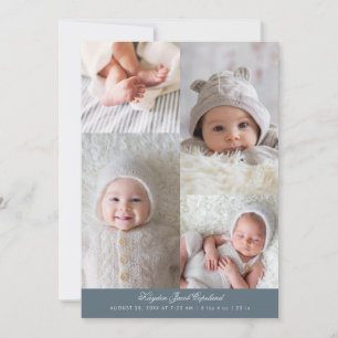 Simple Photo Grid Slate Blue Birth Announcement