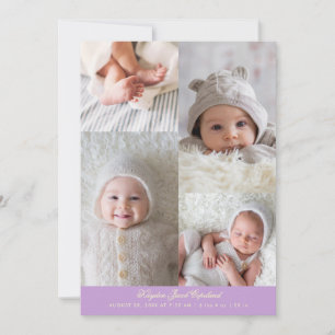 Simple Photo Grid Wisteria Birth Announcement