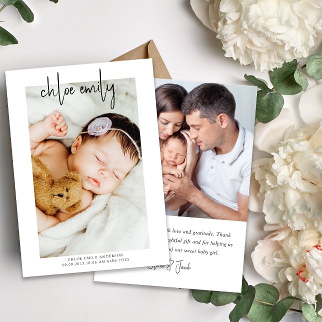 Simple Photo Hand-Lettered New Baby Announcement (Creator Uploaded)