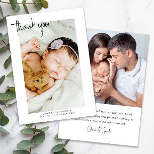 Simple Photo Hand-Lettered New Baby Thank You Card