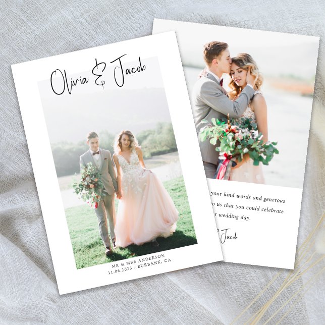 Simple Photo Hand-Lettered Wedding Thank You Card (Creator Uploaded)