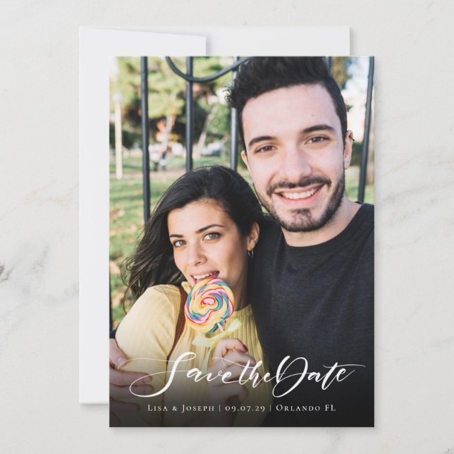 Simple Photo Handwritten Script Save The Date (Front)