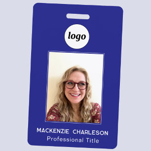 Simple Photo ID Business Blue Nametag Badge
