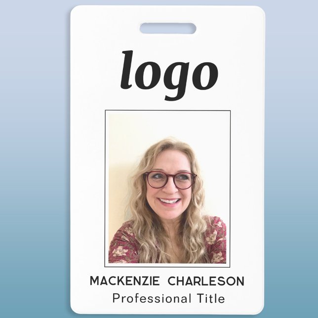 Simple Photo ID Nametag  Badge (Simple logo with custom text business professional photo name tag or badge)
