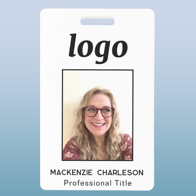 Simple Photo ID Nametag  Badge (Simple logo with custom text business branding promotional photo ID badge name tag)