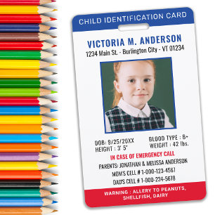 Simple Photo Identification Emergency Child ID  Badge