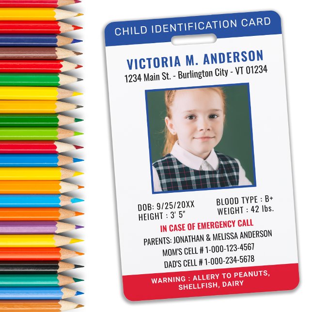 Simple Photo Identification Emergency Child ID  Badge (Creator Uploaded)