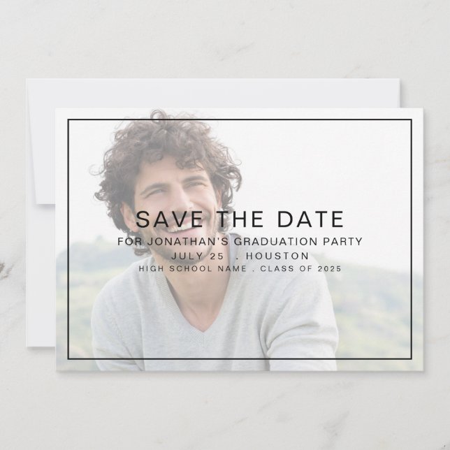 Simple Photo Light Overlay Border 2025 Graduation Save The Date (Front)