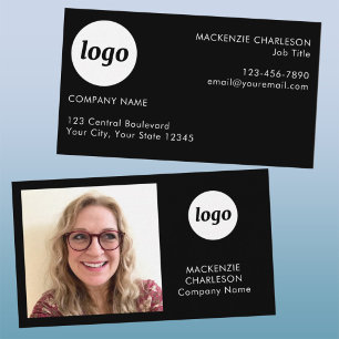 Simple Photo Logo Text QR Code Black Business Card