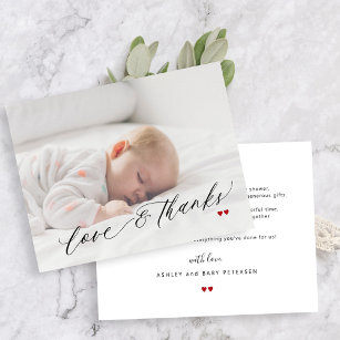 Simple photo love and thanks baby shower thank you card