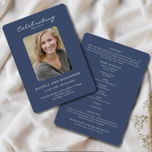 Simple Photo Memorial Blue Order Of Service  Programme