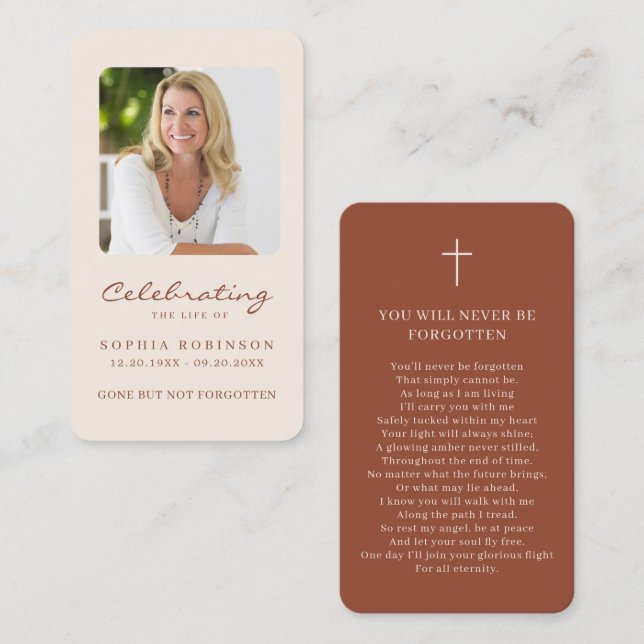 Simple Photo Memorial Cream Terracotta Prayer Card (Front/Back)