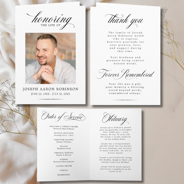 Simple Photo Memorial Order of Service Program  Card (FRONT, INSIDE & BACK OF FUNERAL PROGRAM)