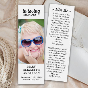 Simple Photo Memorial Poem Funeral Prayer Bookmark
